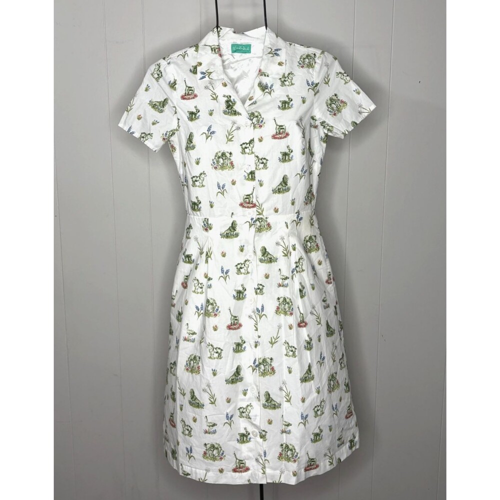 White Short-Sleeve Floral Print Shirtwaist Dress